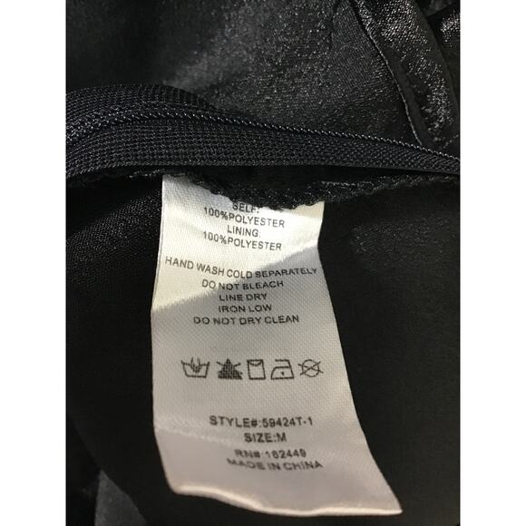 MILK & HONEY M L Black Satin Puff Sleeves V-Neck Lace up Blouse Crop Top NWT B80 - Picture 6 of 6